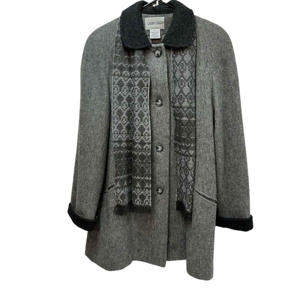 NICE  Cabin Creek Women's Wool Coat Gray W/Scarf Size 12